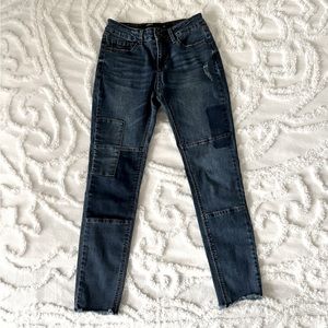 Like New Patch Skinny Denim with Frayed Hems